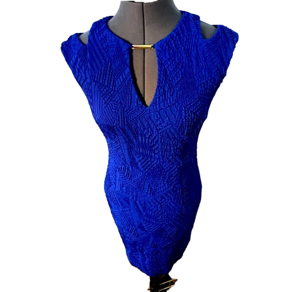 Joseph Ribkoff Royal Blue Textured Sheath Dress Cocktail Career Size 8 - Picture 3 of 16